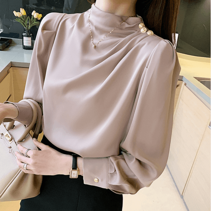 骨格ウェーブ服タックネックトップス