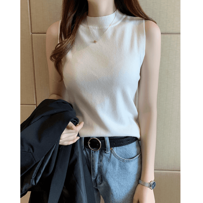 骨格ウェーブ服プチハイネックベーシックニットトップス