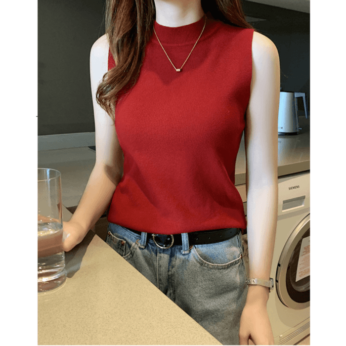 骨格ウェーブ服プチハイネックベーシックニットトップス