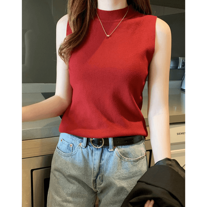 骨格ウェーブ服プチハイネックベーシックニットトップス