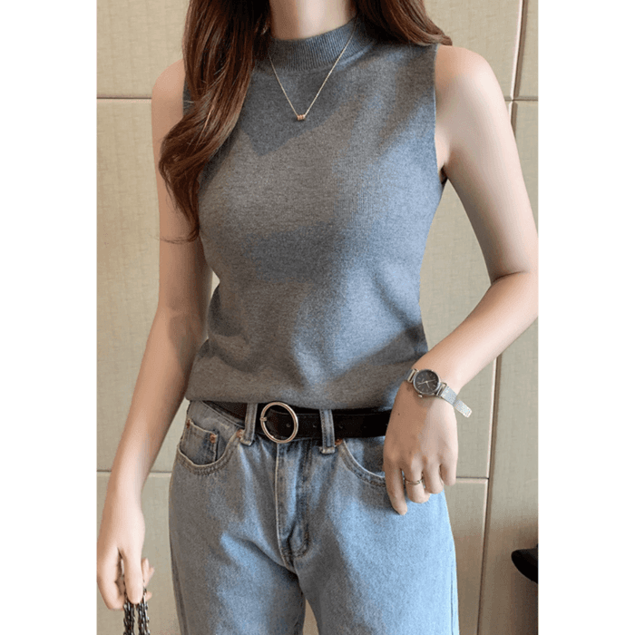骨格ウェーブ服プチハイネックベーシックニットトップス