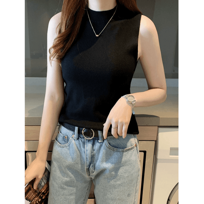 骨格ウェーブ服プチハイネックベーシックニットトップス