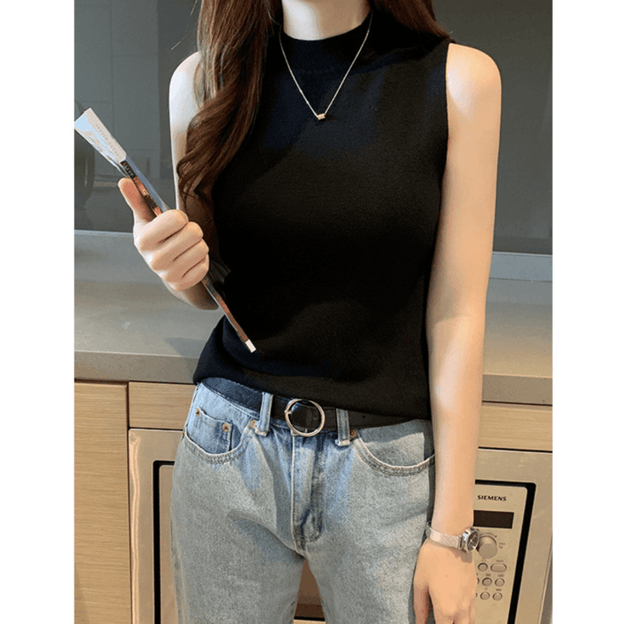 骨格ウェーブ服プチハイネックベーシックニットトップス