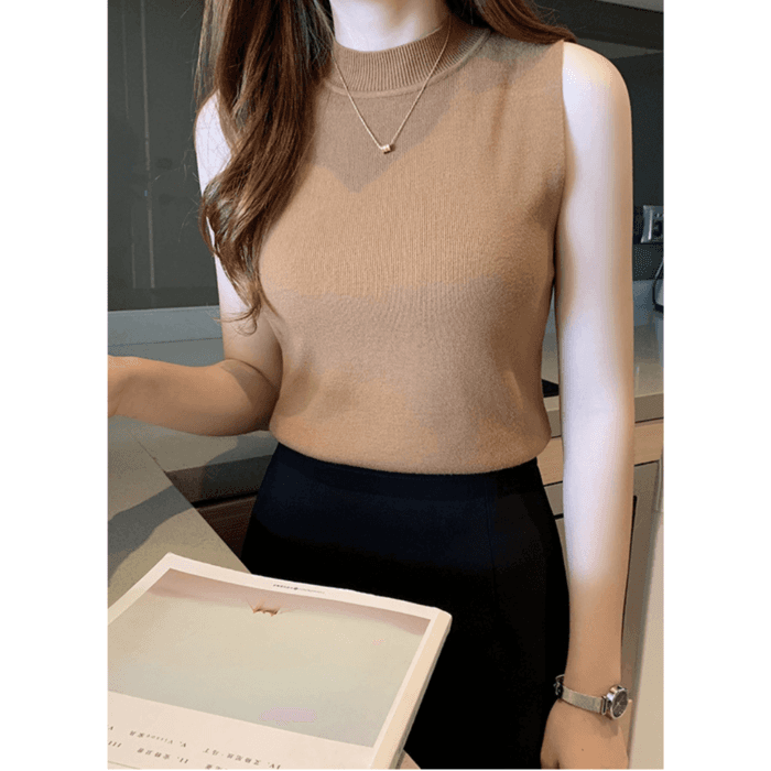 骨格ウェーブ服プチハイネックベーシックニットトップス