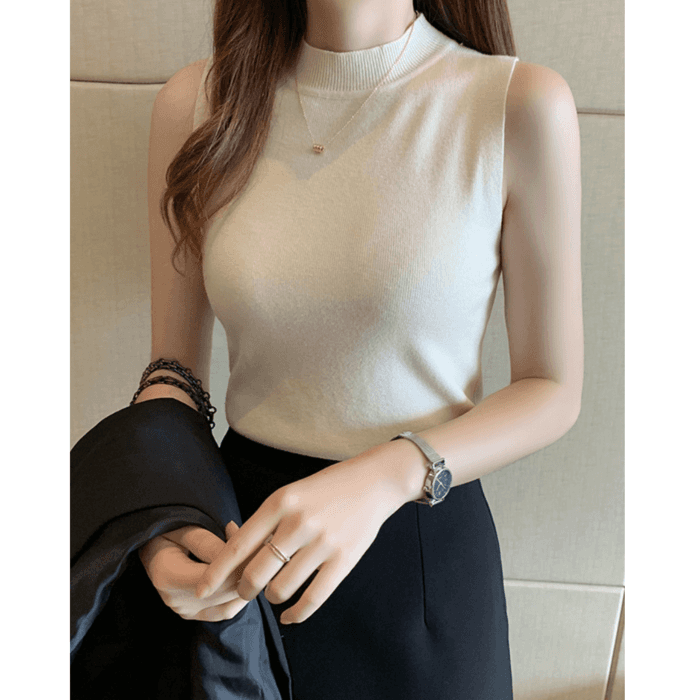骨格ウェーブ服プチハイネックベーシックニットトップス