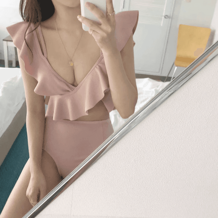 骨格ウェーブ服フロントフリル水着