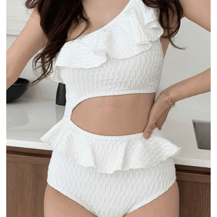 骨格ウェーブ服ワンショルダーフリル水着