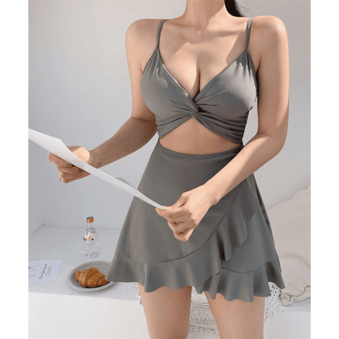 骨格ウェーブ服フリルワンピース水着
