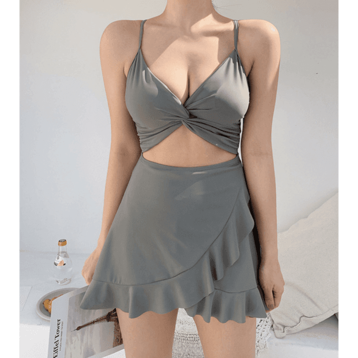 骨格ウェーブ服フリルワンピース水着