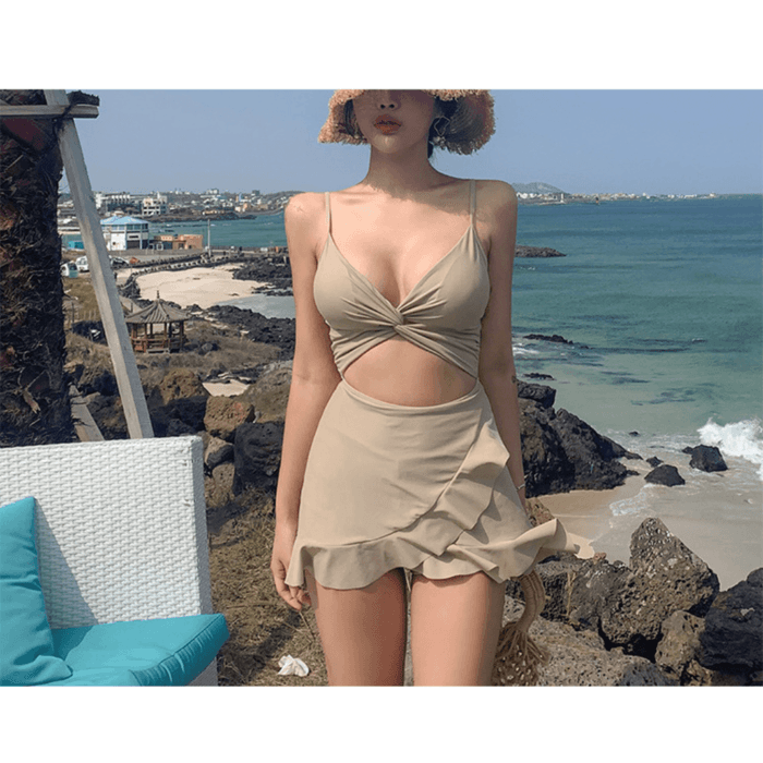 骨格ウェーブ服フリルワンピース水着