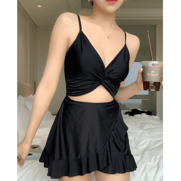 骨格ウェーブ服フリルワンピース水着