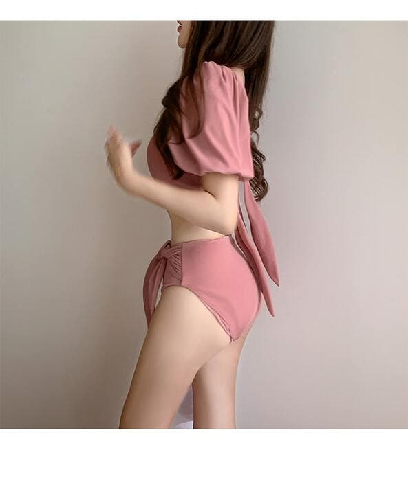 骨格ウェーブ服パフスリーブ水着