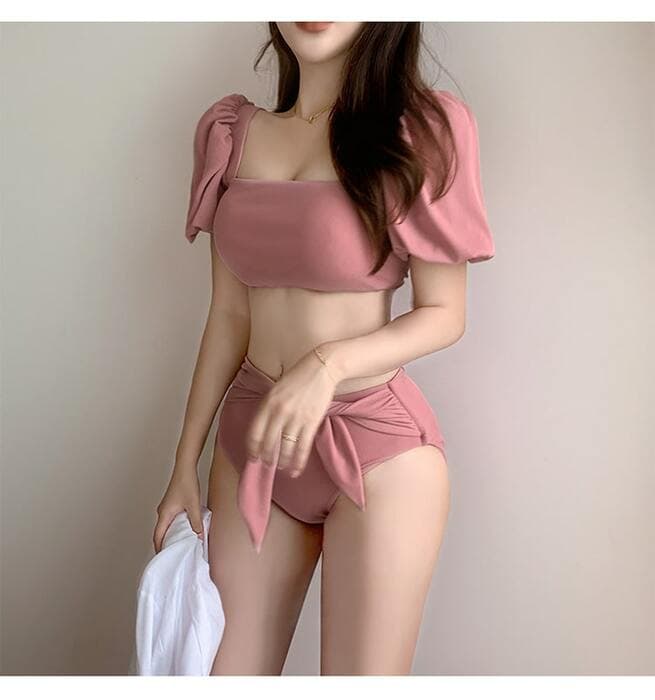 骨格ウェーブ服パフスリーブ水着