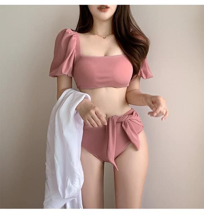 骨格ウェーブ服パフスリーブ水着