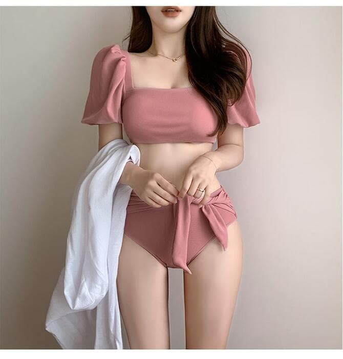 骨格ウェーブ服パフスリーブ水着