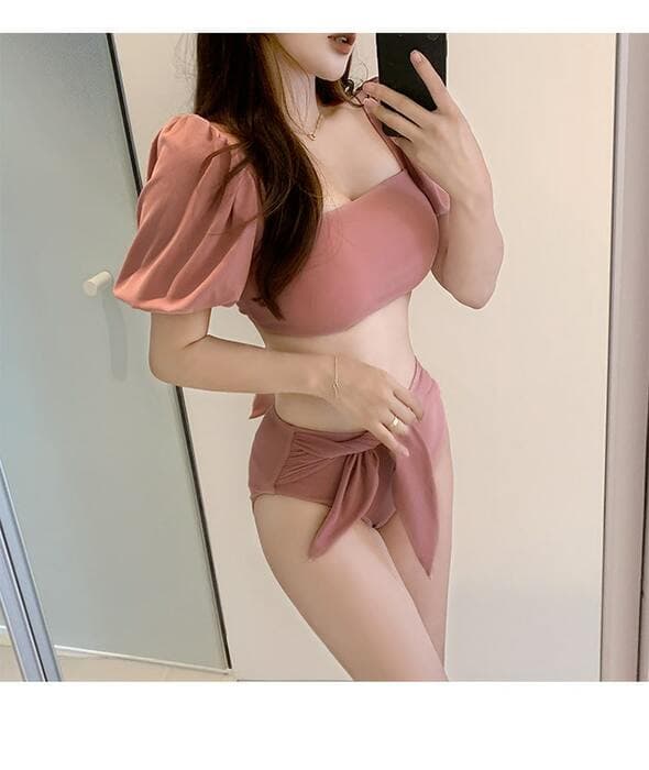 骨格ウェーブ服パフスリーブ水着