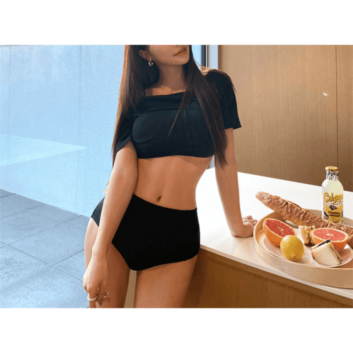 骨格ウェーブ服2wayオフショルダー水着
