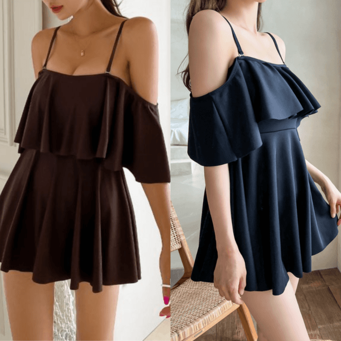 骨格ウェーブ服2wayオフショルワンピース水着