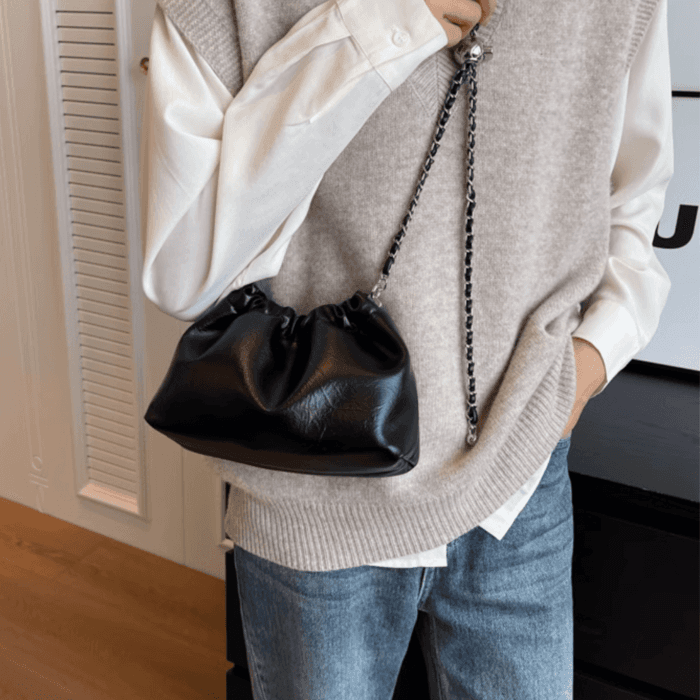 骨格ウェーブチェーン巾着ミニショルダーバッグ