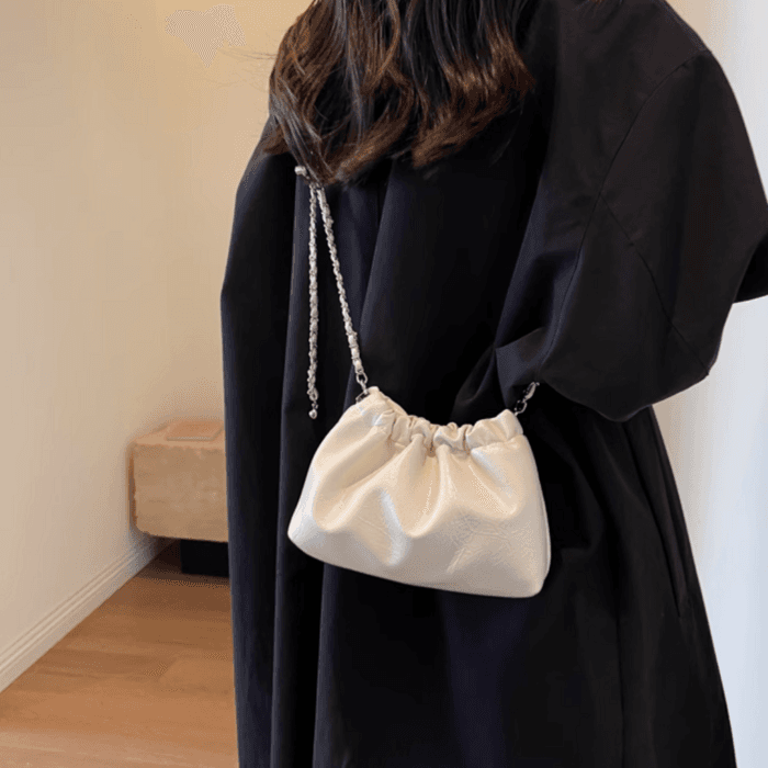 骨格ウェーブチェーン巾着ミニショルダーバッグ