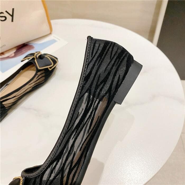 骨格ウェーブオーガンジーリボンシアーパンプス
