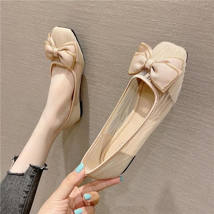 骨格ウェーブオーガンジーリボンシアーパンプス