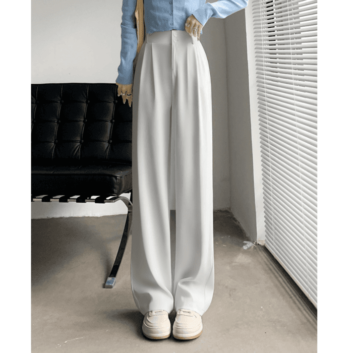 骨格ウェーブ服ハイウエストストレートスラックスパンツ