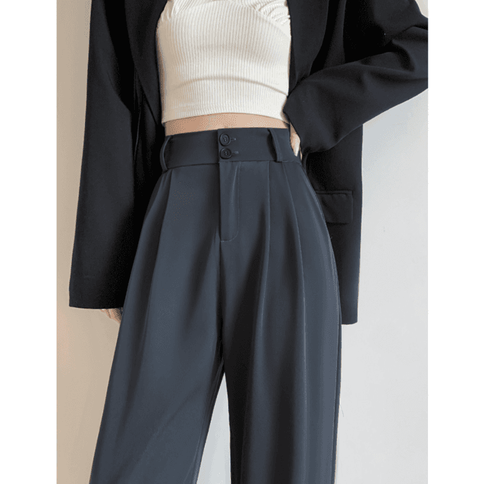 骨格ウェーブ服ハイウエストストレートスラックスパンツ