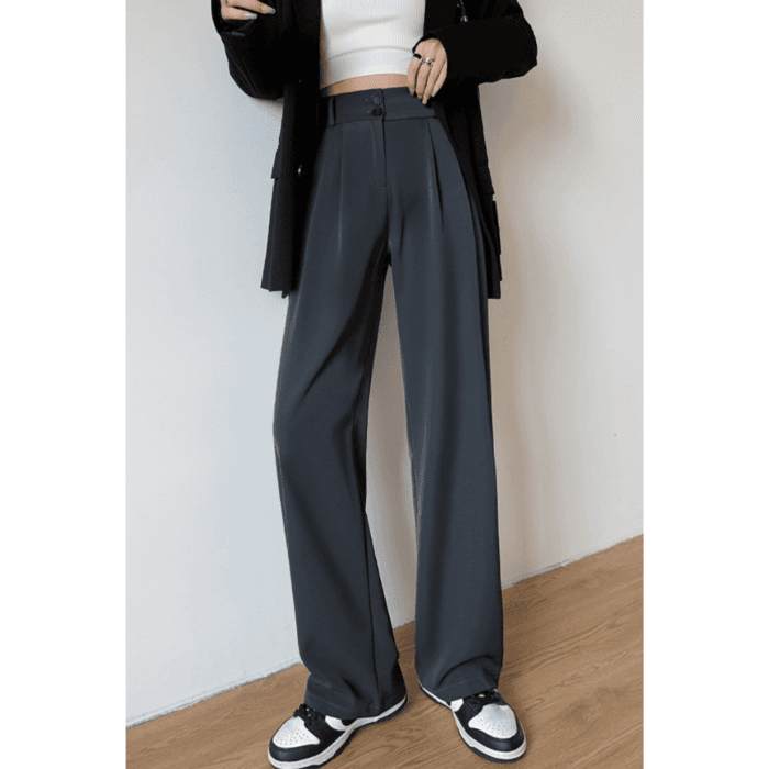骨格ウェーブ服ハイウエストストレートスラックスパンツ