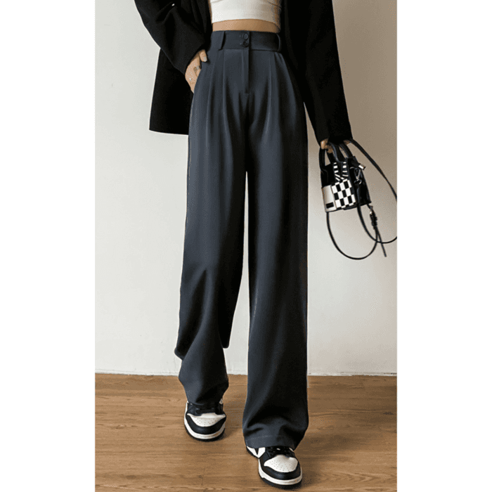 骨格ウェーブ服ハイウエストストレートスラックスパンツ