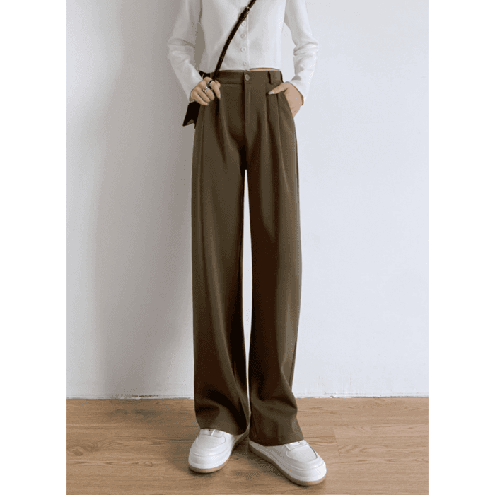 骨格ウェーブ服ハイウエストストレートスラックスパンツ