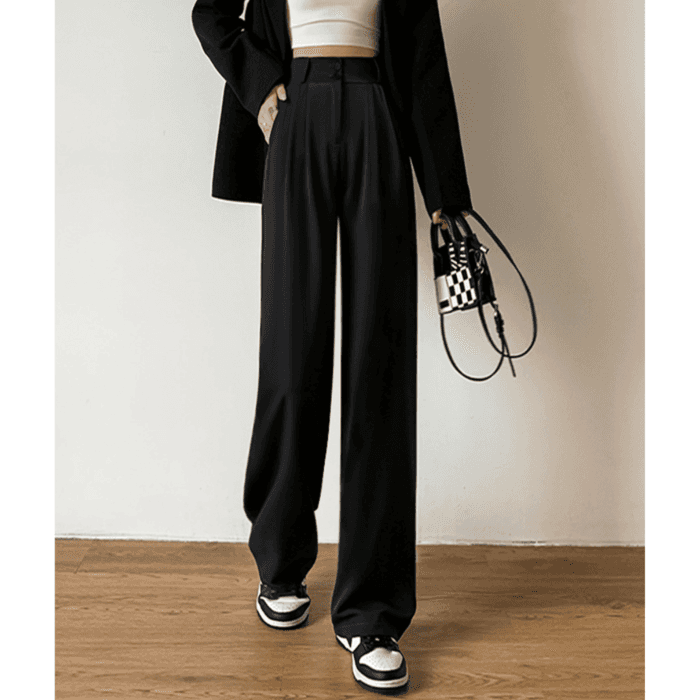 骨格ウェーブ服ハイウエストストレートスラックスパンツ