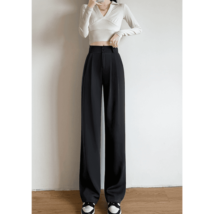 骨格ウェーブ服ハイウエストストレートスラックスパンツ