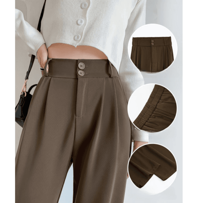 骨格ウェーブ服ハイウエストストレートスラックスパンツ