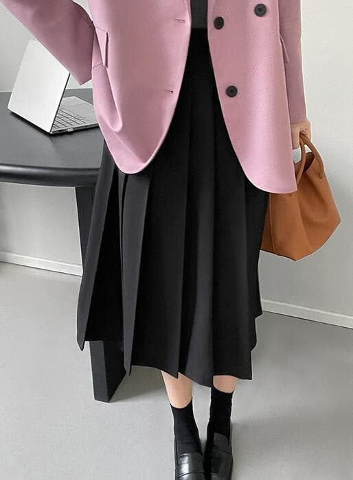 骨格ウェーブ服ハイウエストプリーツスカート