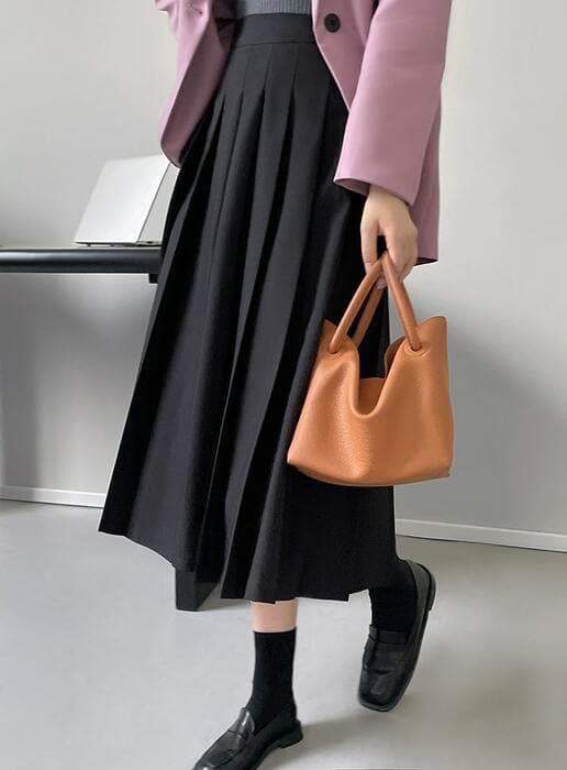 骨格ウェーブ服ハイウエストプリーツスカート