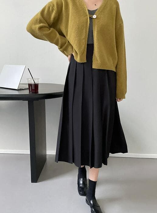 骨格ウェーブ服ハイウエストプリーツスカート