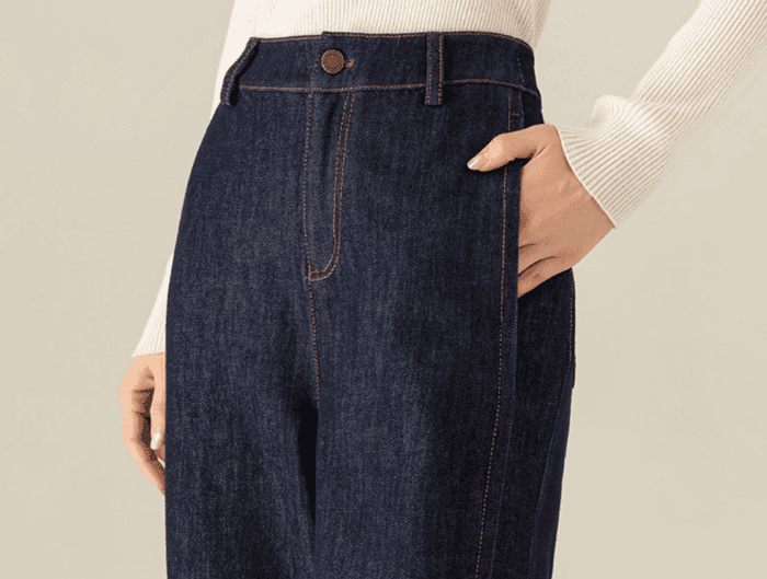 骨格ウェーブワイドレッグデニムパンツ