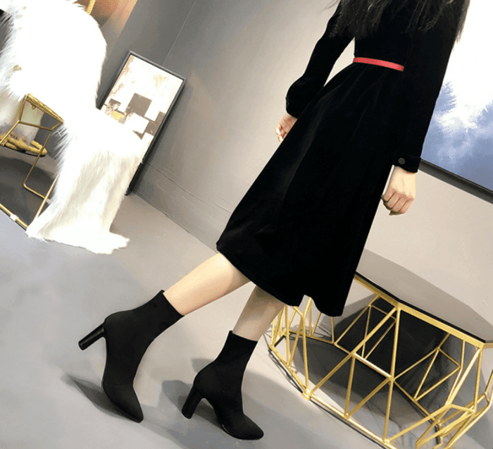 骨格ウェーブスリムソックスブーツ