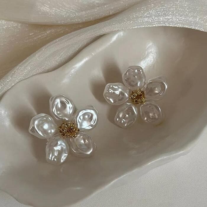 骨格ウェーブフラワーデザインピアス
