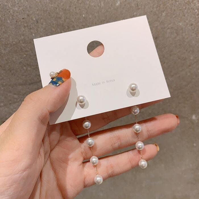 骨格ウェーブロングパールピアス