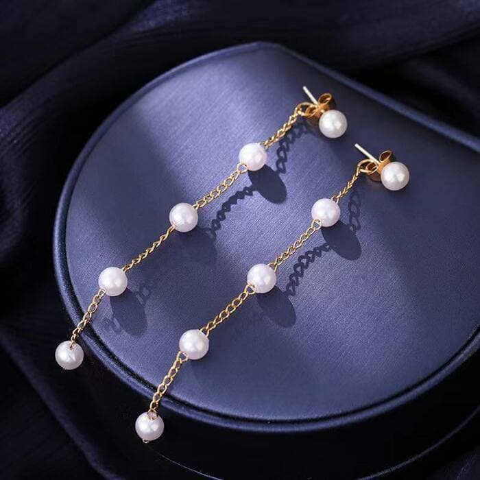 骨格ウェーブロングパールピアス
