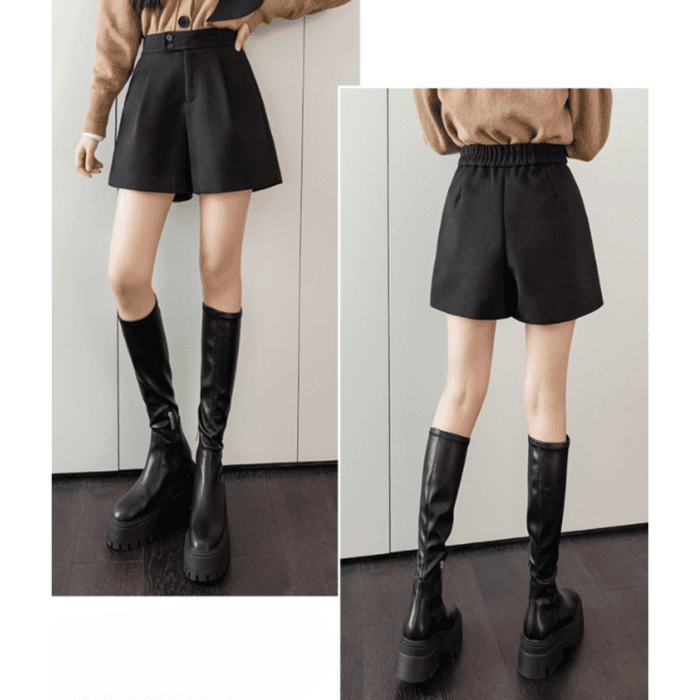 骨格ウェーブAラインボタンフレアショートパンツ