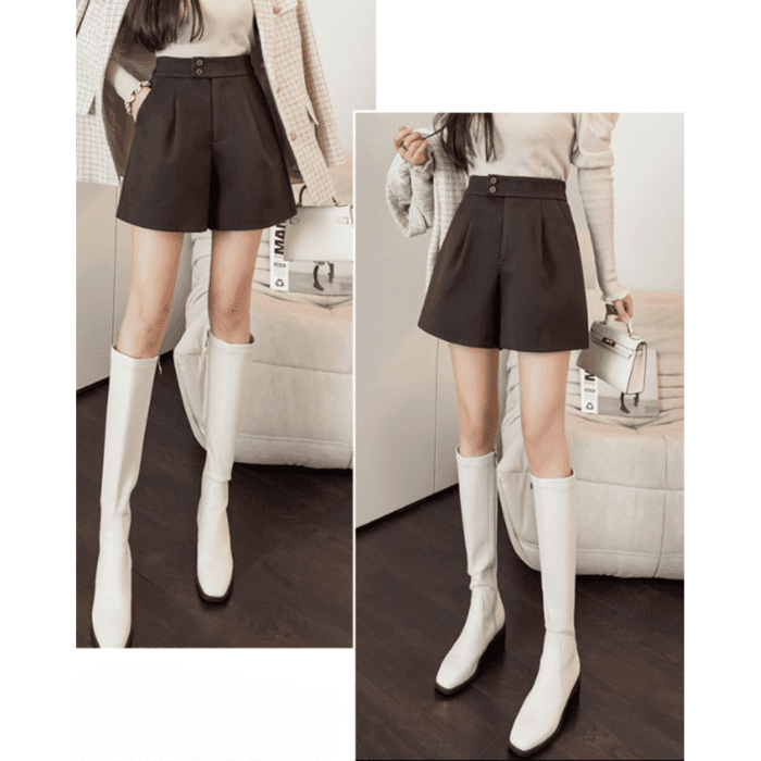 骨格ウェーブAラインボタンフレアショートパンツ
