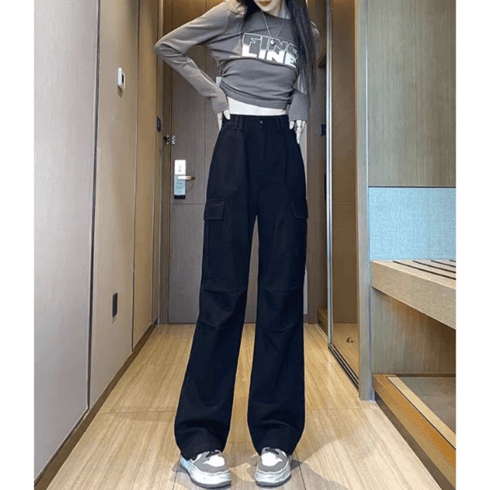 骨格ウェーブハイウエストカーゴスリムパンツ