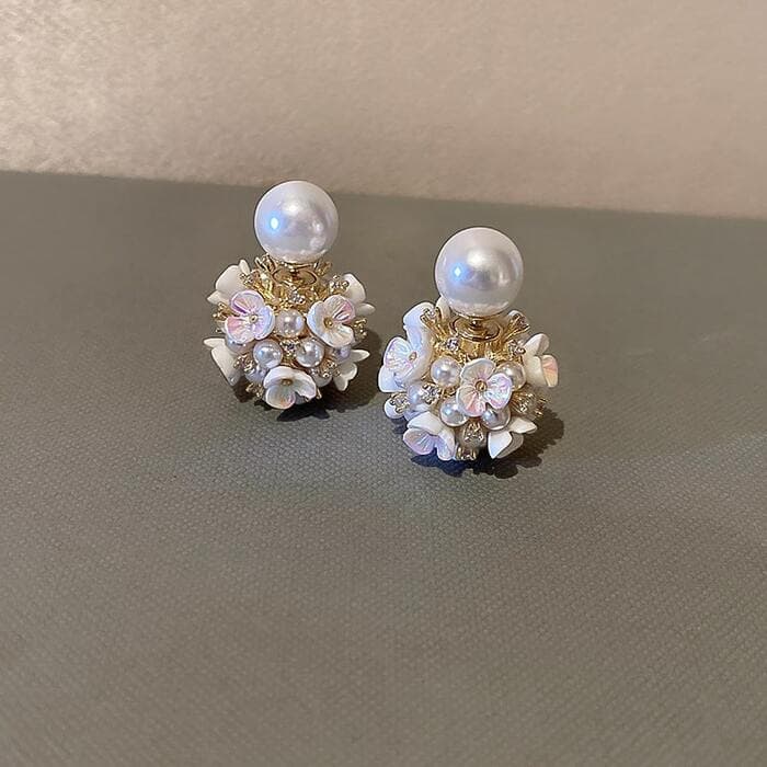 骨格ウェーフツーピースパール&フラワーピアス