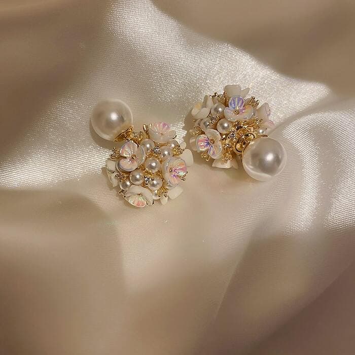 骨格ウェーフツーピースパール&フラワーピアス