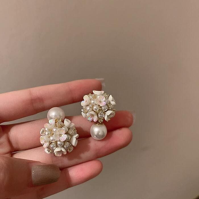 骨格ウェーフツーピースパール&フラワーピアス