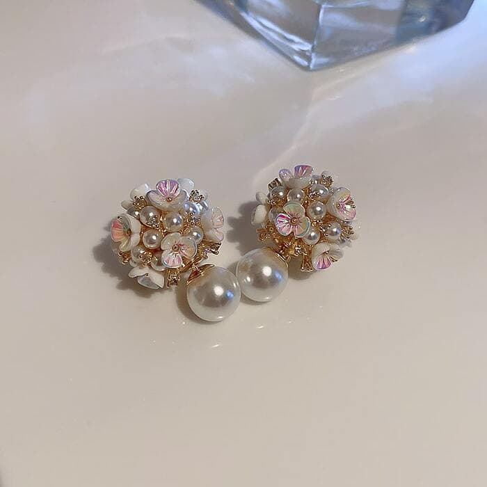 骨格ウェーフツーピースパール&フラワーピアス