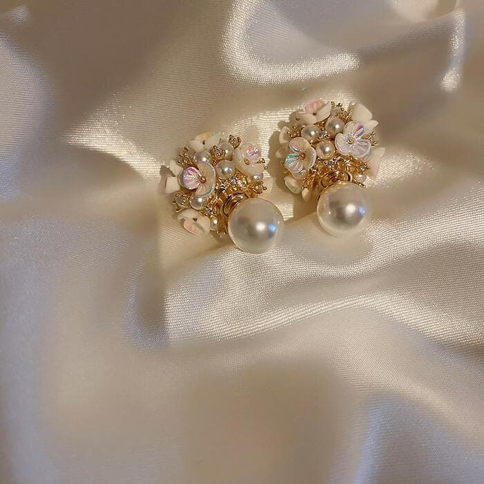 骨格ウェーフツーピースパール&フラワーピアス
